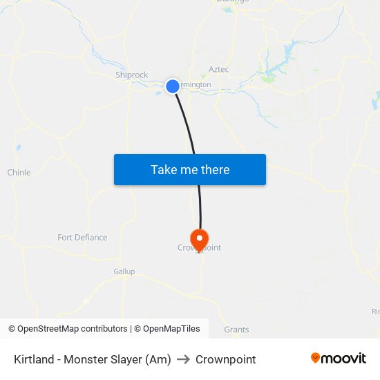 Kirtland - Monster Slayer (Am) to Crownpoint map