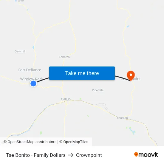 Tse Bonito - Family Dollar Road Stop to Crownpoint map