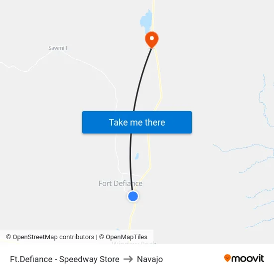 Ft.Defiance - Speedway Store to Navajo map