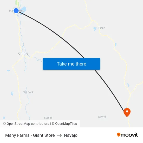 Many Farms- Speedway Store to Navajo map