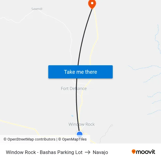 Window Rock - Bashas Parking Lot to Navajo map