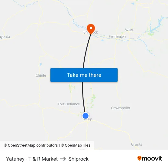 Yatahey - T & R Market to Shiprock map