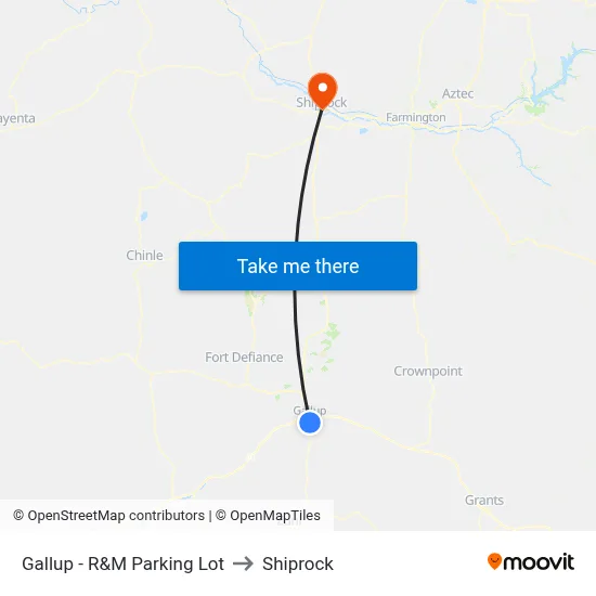 Gallup - R&M Parking Lot to Shiprock map