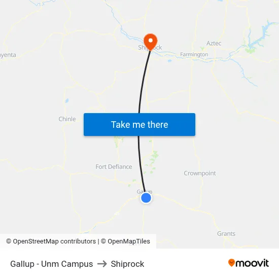Gallup - Unm Campus to Shiprock map