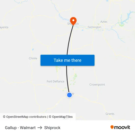 Gallup - Walmart to Shiprock map