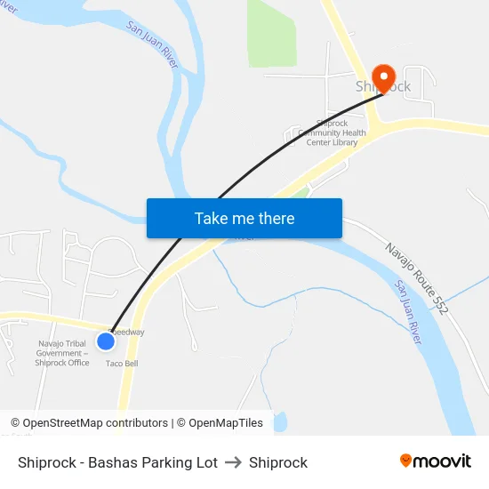 Shiprock - Bashas Parking Lot to Shiprock map