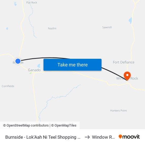 Burnside - Lok'Aah Ni Teel Shopping Center to Window Rock map