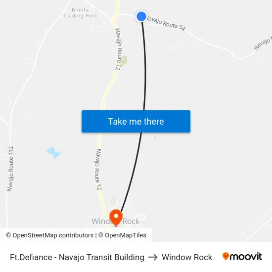 Ft.Defiance - Navajo Transit Building to Window Rock map