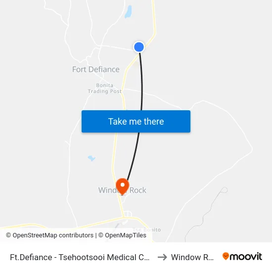 Ft.Defiance - Tsehootsooi Medical Center to Window Rock map