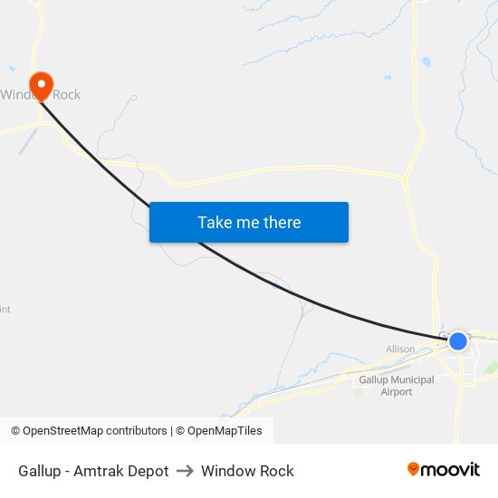 Gallup - Amtrak Depot to Window Rock map