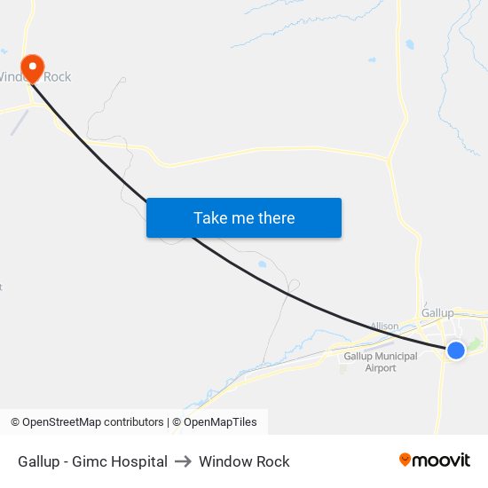 Gallup - Gimc Hospital to Window Rock map