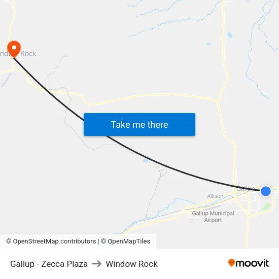 Gallup - Zecca Plaza to Window Rock map