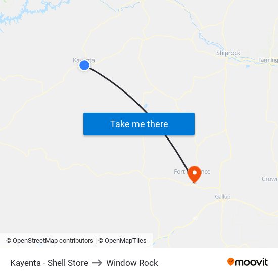 Kayenta - Shell Store to Window Rock map