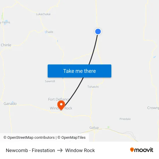 Newcomb - Firestation to Window Rock map