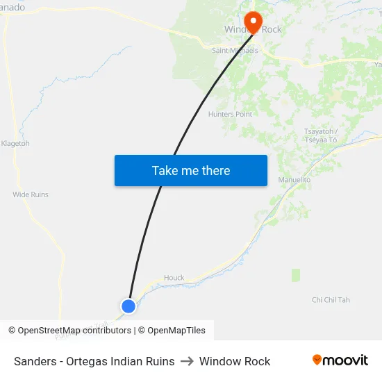 Sanders - Ortegas Indian Ruins to Window Rock map