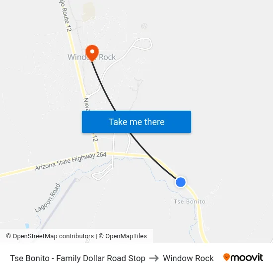 Tse Bonito - Family Dollar Road Stop to Window Rock map