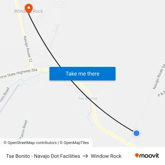 Tse Bonito - Navajo Dot Facilities to Window Rock map