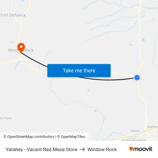 Yatahey - Vacant Red Mesa Store to Window Rock map