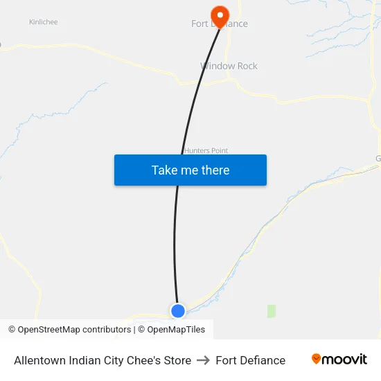 Allentown - Indian City Chee's Store to Fort Defiance map