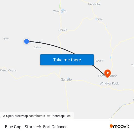 Blue Gap - Store to Fort Defiance map