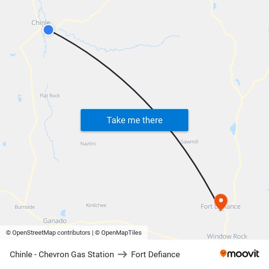Chinle - Chevron Gas Station to Fort Defiance map