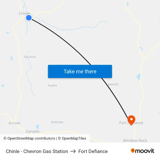 Chinle - Chevron Gas Station to Fort Defiance map