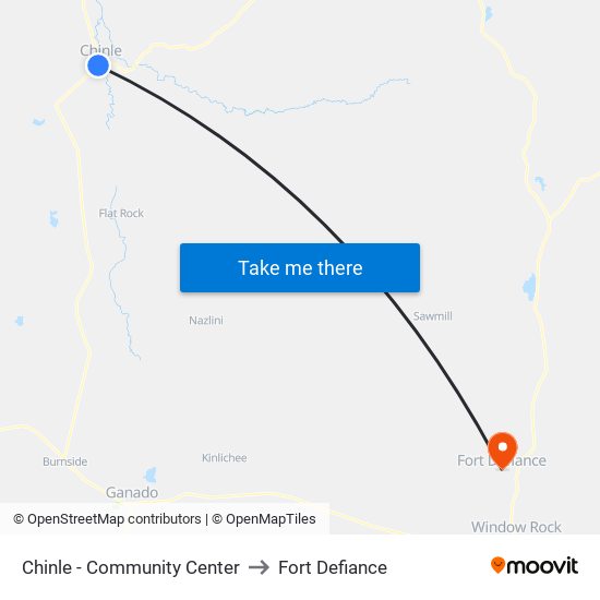 Chinle - Community Center to Fort Defiance map