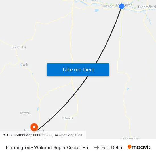 Farmington - West Walmart to Fort Defiance map