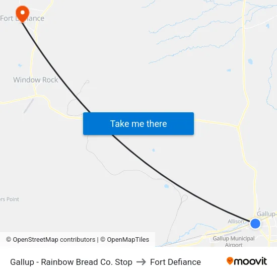 Gallup - Rainbow Bread to Fort Defiance map