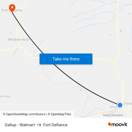 Gallup - Walmart to Fort Defiance map