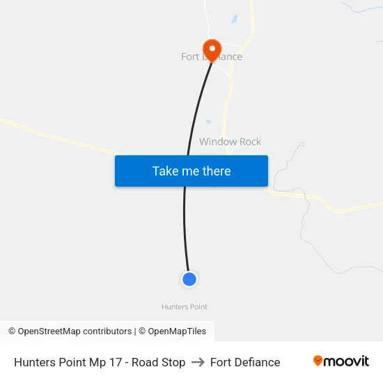 Hunters Point Mp 17 - Road Stop to Fort Defiance map