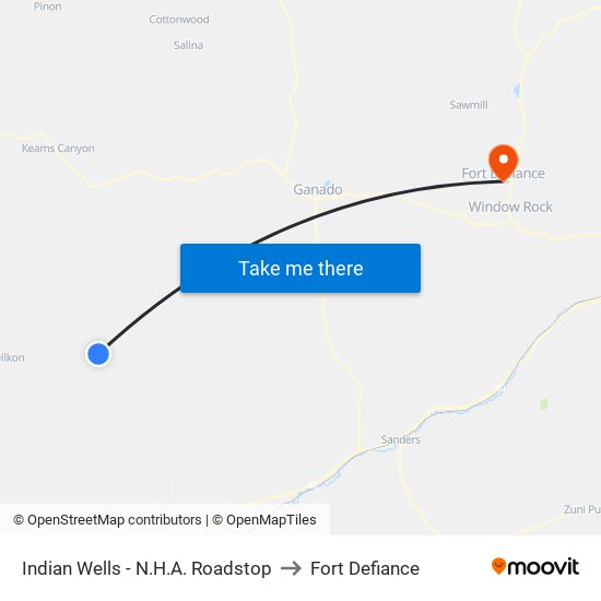 Indian Wells - N.H.A. Roadstop to Fort Defiance map