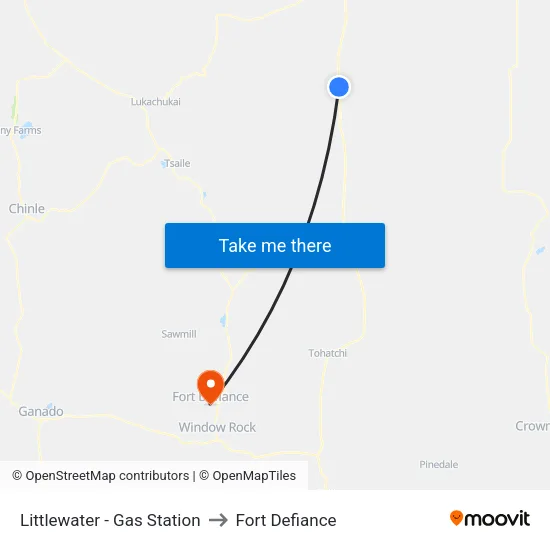 Littlewater - Red Mesa Store to Fort Defiance map