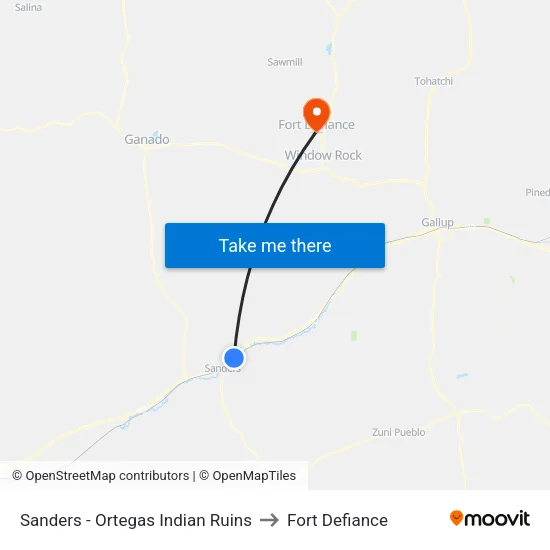 Sanders - Ortegas Indian Ruins to Fort Defiance map
