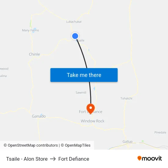 Tsaile - Alon Store to Fort Defiance map