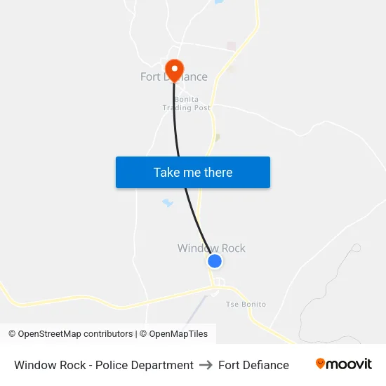Window Rock - Police Department to Fort Defiance map