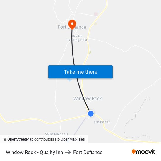 Window Rock - Quality Inn to Fort Defiance map