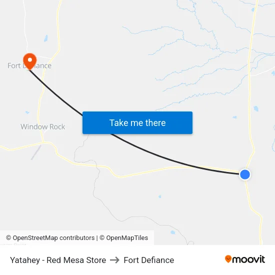 Yatahey - Vacant Red Mesa Store to Fort Defiance map