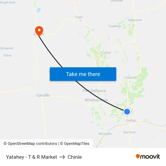 Yatahey - T & R Market to Chinle map