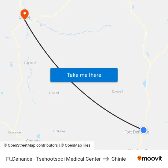Ft.Defiance - Tsehootsooi Medical Center to Chinle map