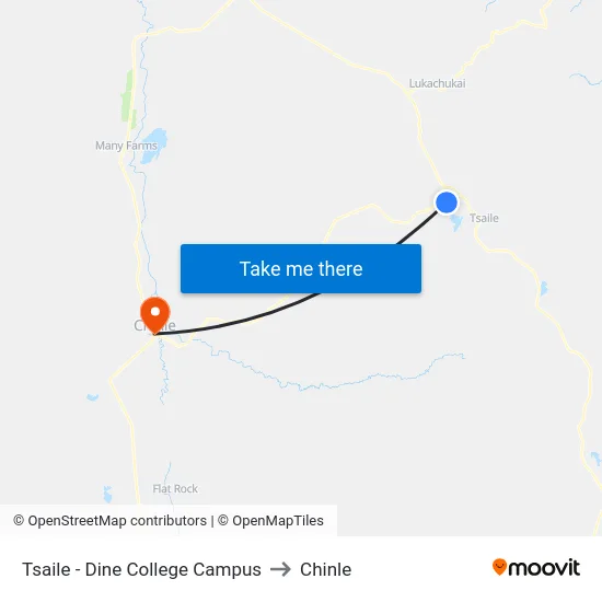 Tsaile - Dine College Campus to Chinle map