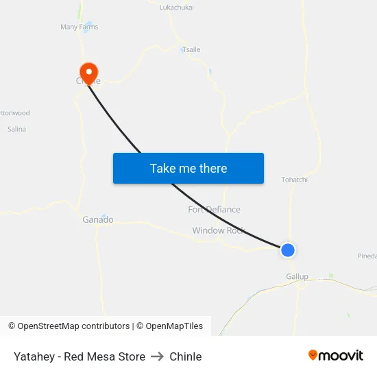 Yatahey - Vacant Red Mesa Store to Chinle map