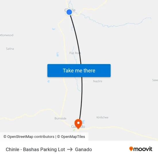 Chinle - Bashas Parking Lot to Ganado map