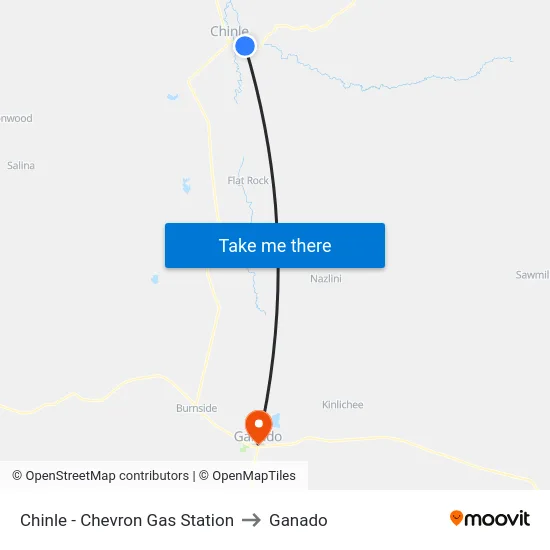 Chinle - Chevron Gas Station to Ganado map