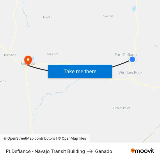 Ft.Defiance - Navajo Transit Building to Ganado map