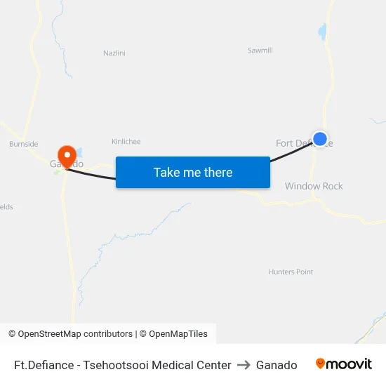 Ft.Defiance - Tsehootsooi Medical Center to Ganado map