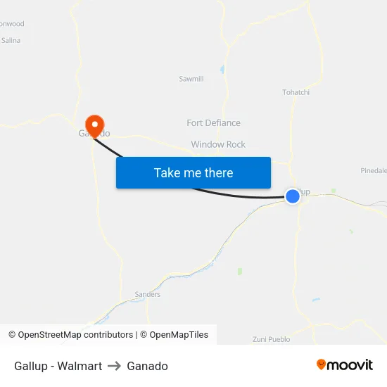 Gallup - Walmart to Ganado map