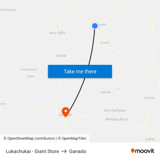 Lukachukai - Speedway Store to Ganado map
