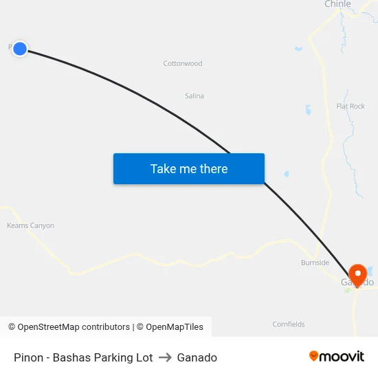 Pinon - Bashas Parking Lot to Ganado map