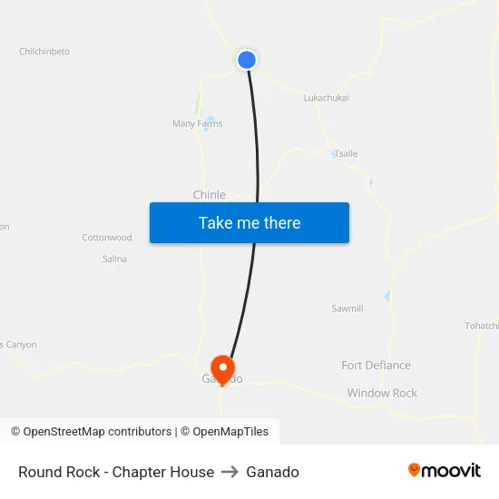 Round Rock - Chapter House to Ganado map